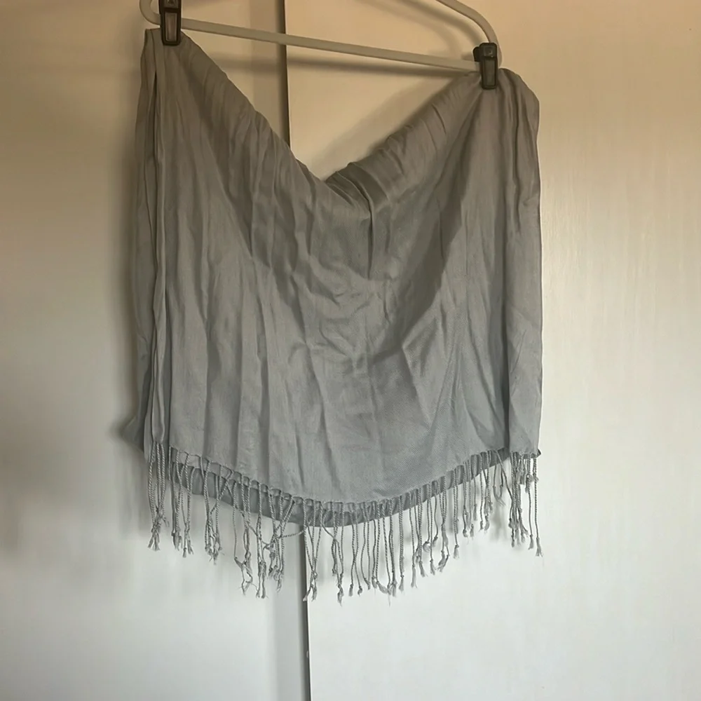 Light blue-gray fringed scarf or wrap | 80x25 | fringe is 5”